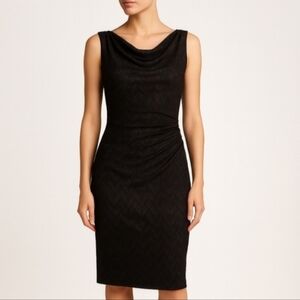 David Meister Metallic Ruched Midi Sheath Dress Size 8